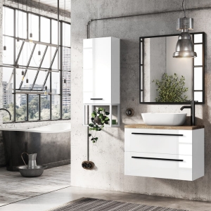 STELAŻ WISZĄCY ELITA 40/28 WHITE MATT Z PÓŁKAMI SZKLANYMI