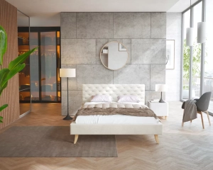 Łóżko tapicerowane KALIFORNIA- TRINITY (kremowy) - 160 x 200