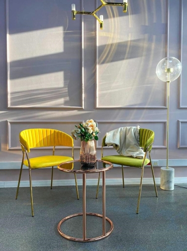 Krzesło MARGO żółte - welur, podstawa złota