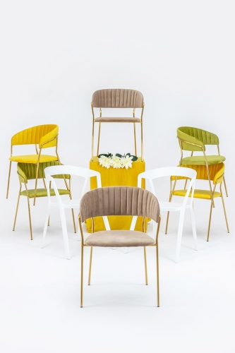 Krzesło MARGO żółte - welur, podstawa złota