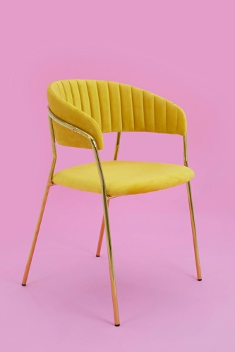 Krzesło MARGO żółte - welur, podstawa złota