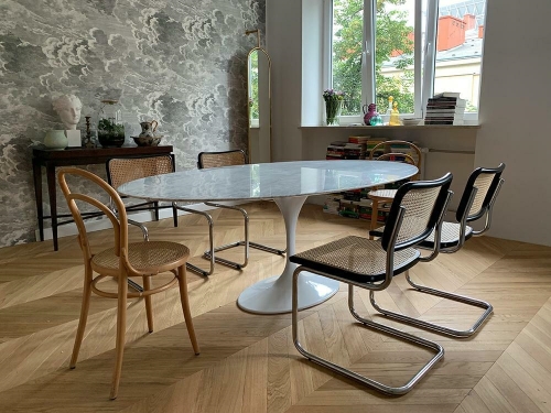 Stół TULIP ELLIPSE MARBLE CARRARA 200 biały - marmur, metal