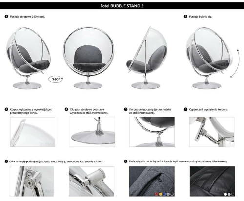 Fotel BUBBLE STAND 2 poduszka żółta - akryl, chrom, wełna