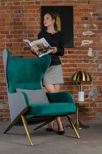 Fotel HAMPTON VELVET ciemny zielony - welur, metal