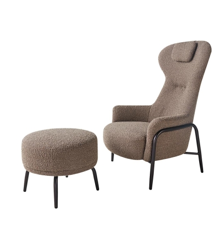 Fotel TEDDY GRAND z podnóżkiem ciemny brązowy - stal