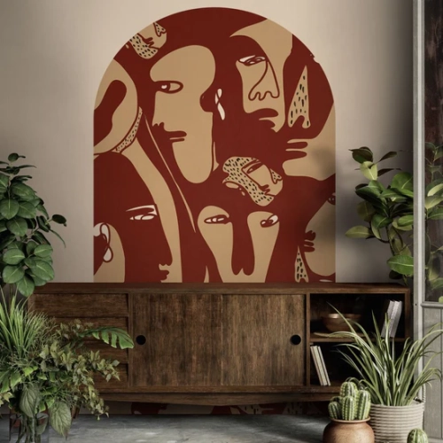 tapeta-w-łuku-wall-art-faces-burgundy-w-salonie.webp