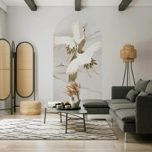 Tapeta-w-łuku-Wall-Art-Ivory-Tsuru-w-salonie.webp