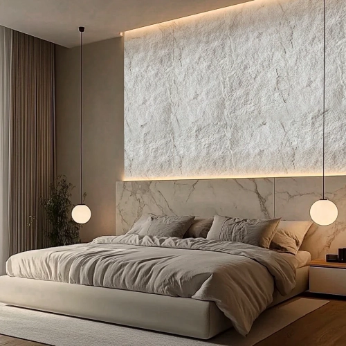 Panel ścienny gipsowy Murso Santero G2 Stone Touch na ścianie za łóżkiem.webp