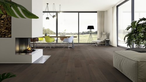 Podłoga drewniana ter Hürne Classic Collection Dąb Sumava Deska wizualizacja salonu