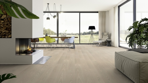 Podłoga drewniana ter Hürne Classic Collection Jesion Abisko Deska wizualizacja salonu