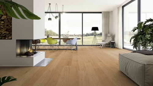 Podłoga drewniana ter Hürne Classic Collection Dąb Outer Banks Deska Olio wizualizacja salonu