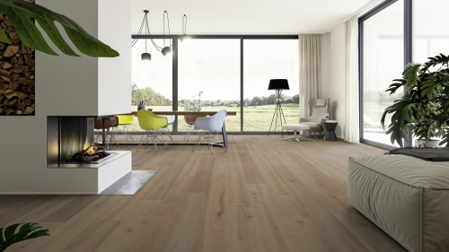 Podłoga drewniana ter Hürne Classic Collection Dąb Great Basin Deska Olio wizualizacja salonu