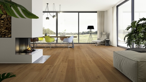Podłoga drewniana ter Hürne Classic Collection Dąb Beverin Deska Olio wizualizacja salonu