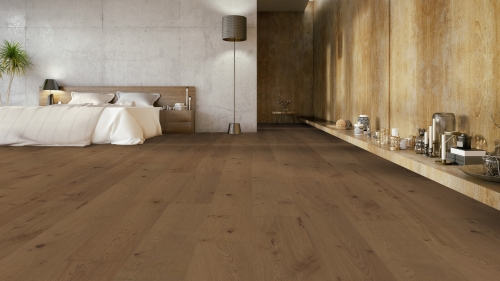 Podłoga drewniana ter Hürne Noblesse Collection Dąb Riding Mountain Deska pałacowa Olio wizualizacja sypialni