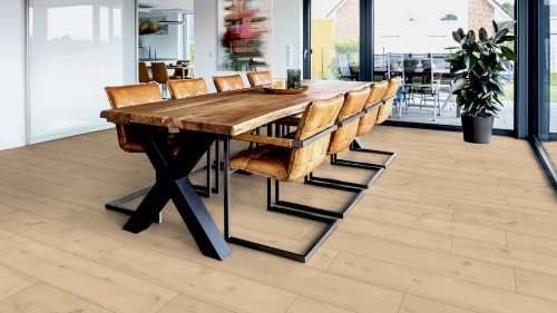 Panele laminowane ter Hurne Trend Edition Dąb Feng Shui Szeroka deska  wizualizacja salonu