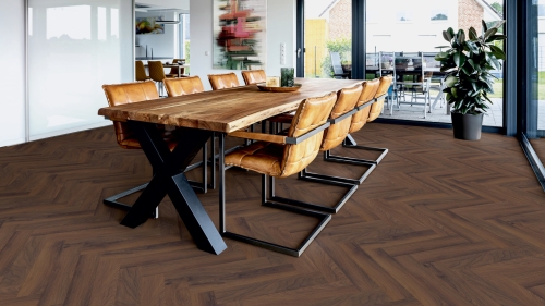 Panele laminowane ter Hurne  Herringbone Edition Dąb Estate Jodła wizualizacja jadalni