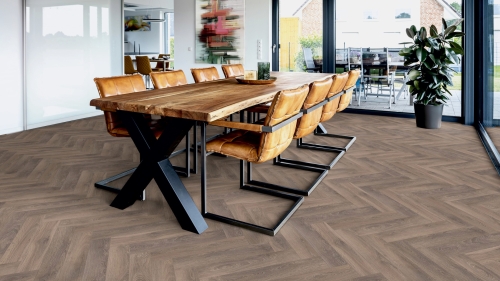 Panele laminowane ter Hurne  Herringbone Edition Dąb Suite Jodła wizualizacja jadalni