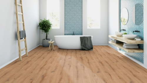 Panele laminowane ter Hurne  Dureco Floor  Silent Dąb Djerba Deska wizualizacja łazienki
