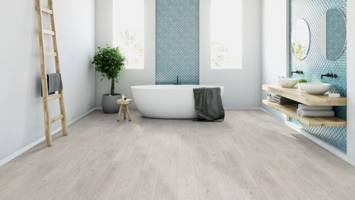 Panele laminowane ter Hurne  Dureco Floor  Silent Dąb Iceland Deska wizualizacja łazienki