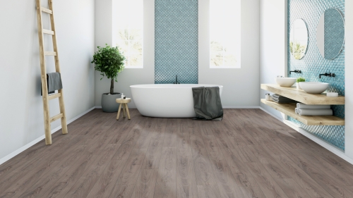 Panele laminowane ter Hurne  Dureco Floor  Silent Dąb Negros Deska wizualizacja łazienki
