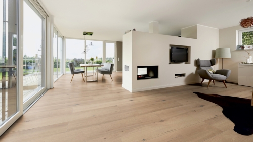 Panele laminowane ter Hurne  Dureco Floor  Silent Dąb Palau Długa deska wizualizacja salonu