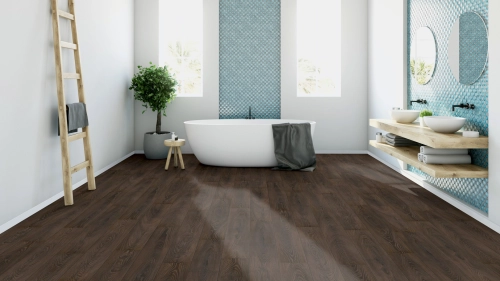Panele laminowane ter Hurne  Dureco Floor  Strong Dąb Cocoa Deska wizualizacja łazienka