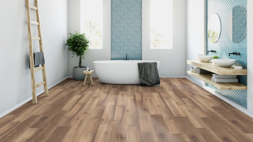 Panele laminowane ter Hurne  Dureco Floor  Strong Dąb Madeira Deska wizualizacja łazienki