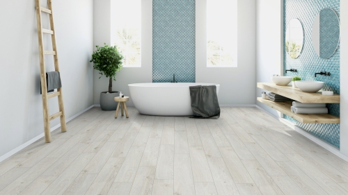Panele laminowane ter Hurne  Dureco Floor  Strong Dąb Santorini Deska wizualizacja łazienki