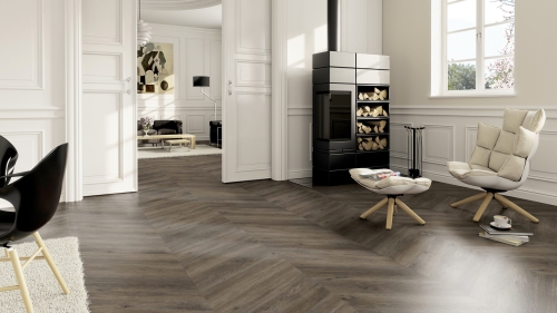 Podłoga winylowa  ter Hürne Chevron Edition Dąb Canberra Chevron wizualizacja sypialni