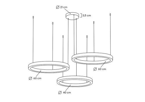 MOOSEE lampa wisząca RING 40 + 60 + 60 złota na jednej podsufitce