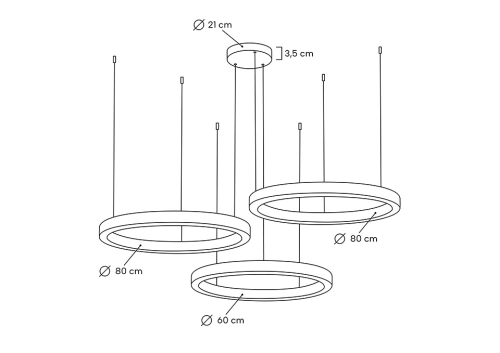 MOOSEE lampa wisząca RING 60 + 80 + 80 złota na jednej podsufitce