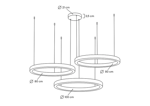 MOOSEE lampa wisząca RING 80 + 80 + 100 złota na jednej podsufitce
