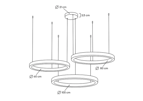 MOOSEE lampa wisząca RING 60 + 80 + 100 złota na jednej podsufitce