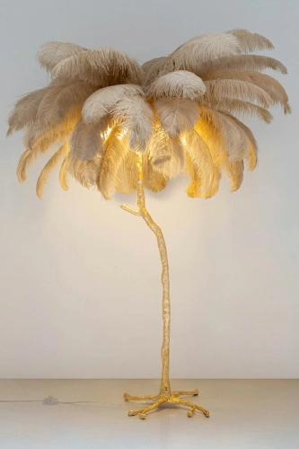 MOOSEE lampa podłogowa TIFFANY 175 beżowa mosiądz / naturalne pióra