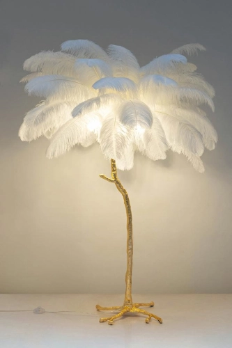 MOOSEE lampa podłogowa TIFFANY 175 biała mosiądz / naturalne pióra